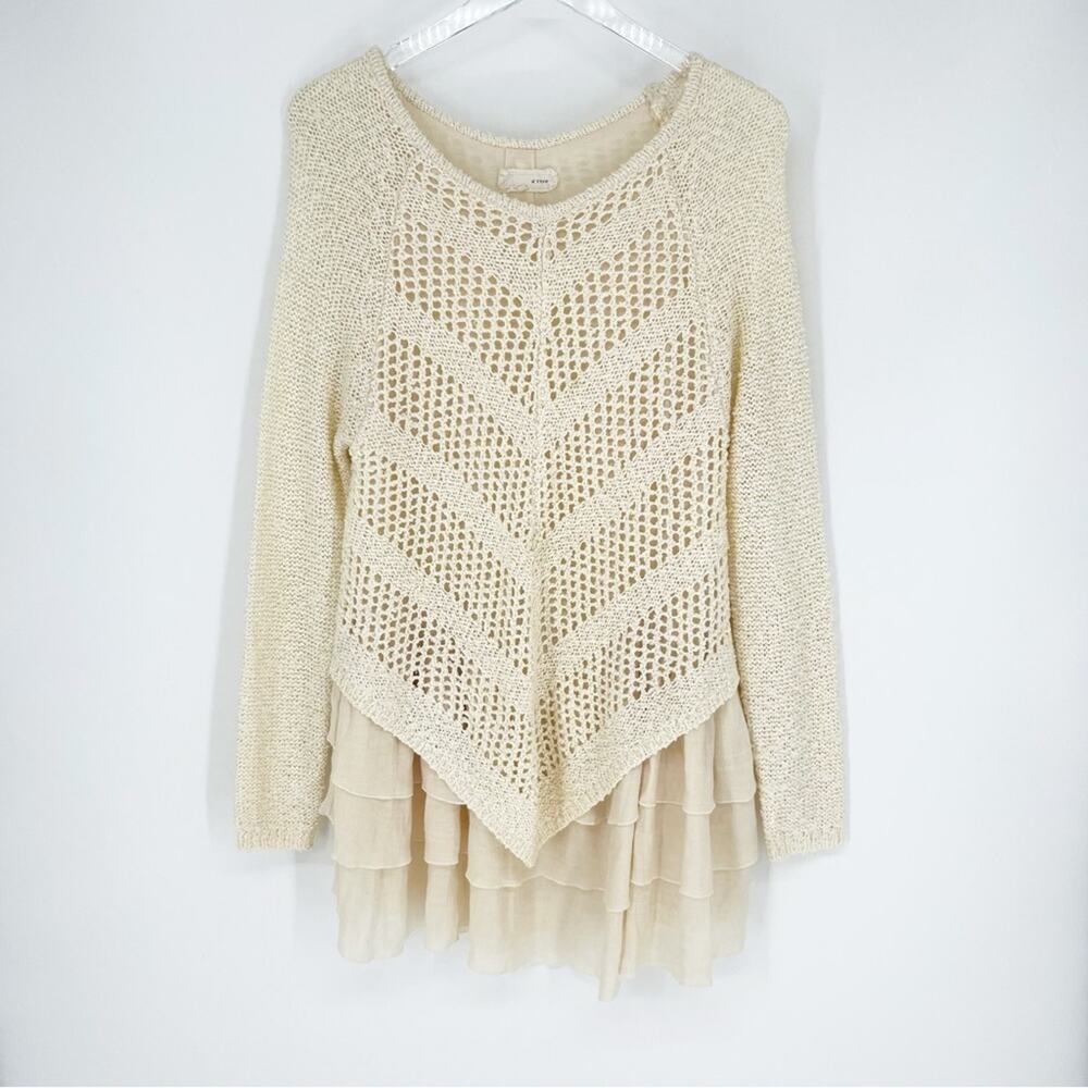 A'REVE Tiered Ruffle Mini Dress S/M Cream - Picture 2 of 7